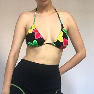 Vintage neon floral bikini top 🌼💚
